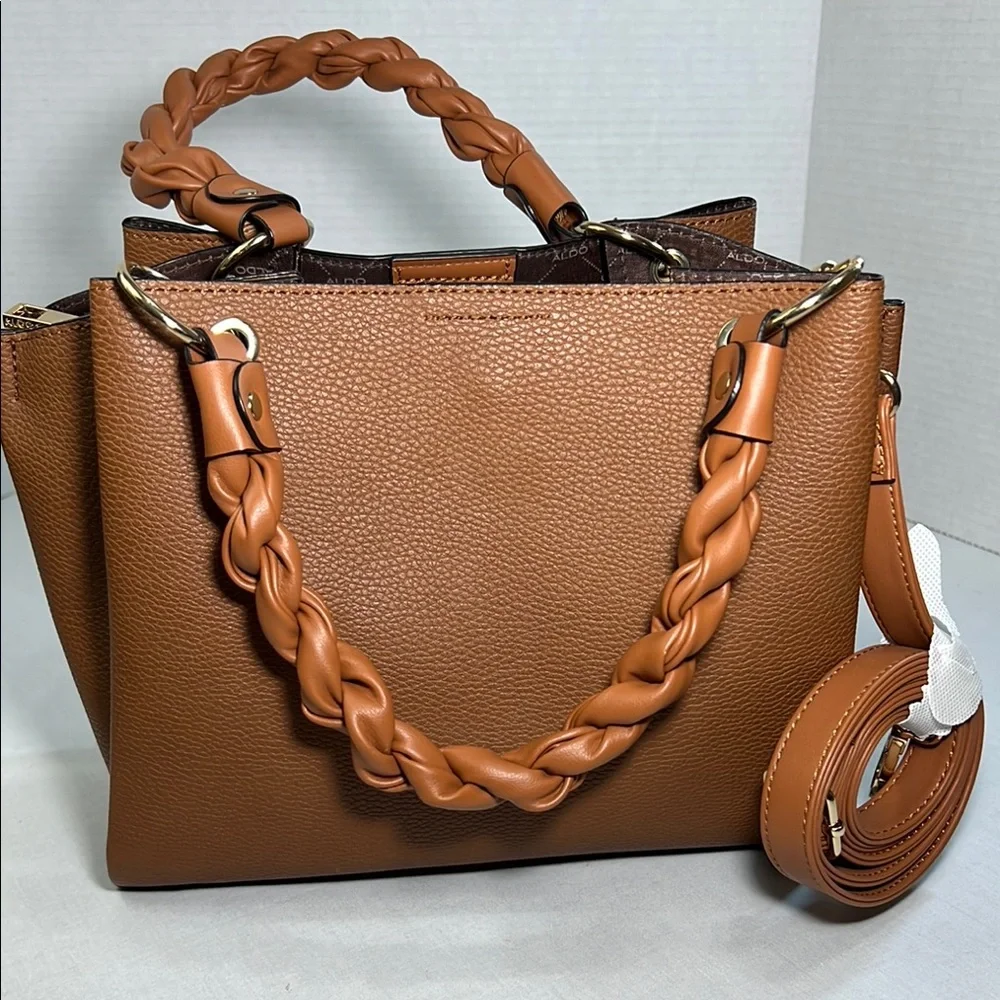 Aldo Brown Tote with Structured Design and Gold Accents